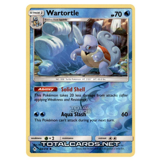 Pokemon - Sun & Moon - Unbroken Bonds - Wartortle - 34/214 - (Reverse Holo)