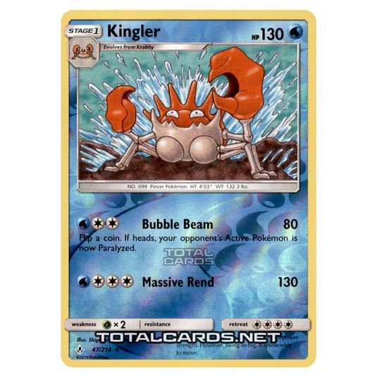 Pokemon - Sun & Moon - Unbroken Bonds - Kingler - 47/214 - (Reverse Holo)