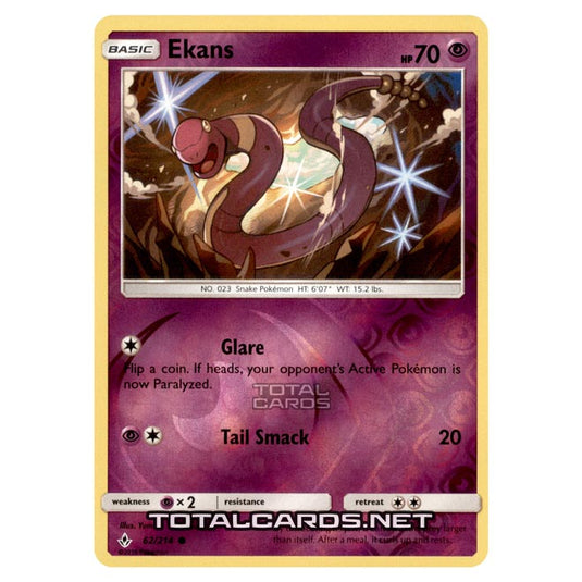 Pokemon - Sun & Moon - Unbroken Bonds - Ekans - 62/214 - (Reverse Holo)