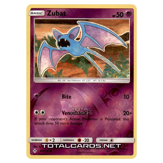 Pokemon - Sun & Moon - Unbroken Bonds - Zubat - 64/214 - (Reverse Holo)