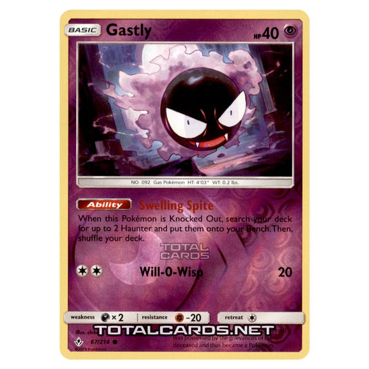 Pokemon - Sun & Moon - Unbroken Bonds - Gastly - 67/214 - (Reverse Holo)