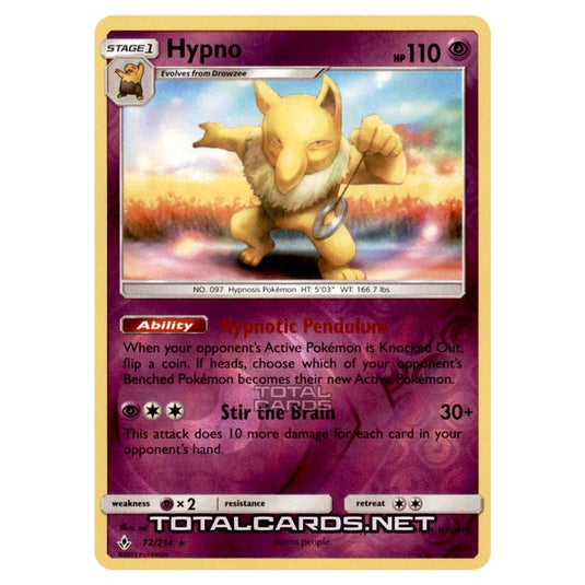 Pokemon - Sun & Moon - Unbroken Bonds - Hypno - 72/214 - (Reverse Holo)