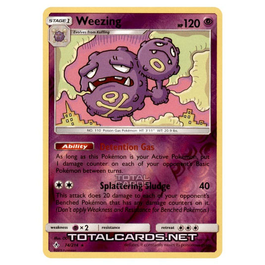 Pokemon - Sun & Moon - Unbroken Bonds - Weezing - 74/214 - (Reverse Holo)