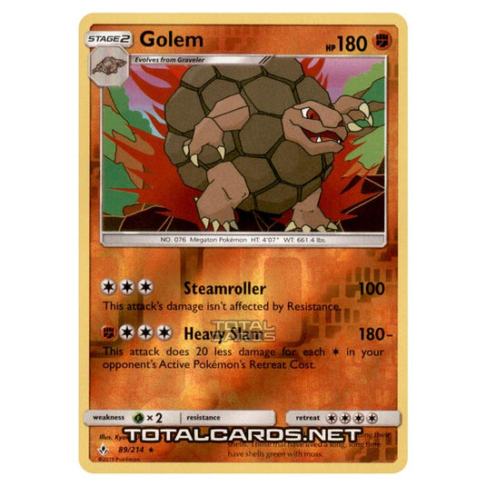 Pokemon - Sun & Moon - Unbroken Bonds - Golem - 89/214 - (Reverse Holo)