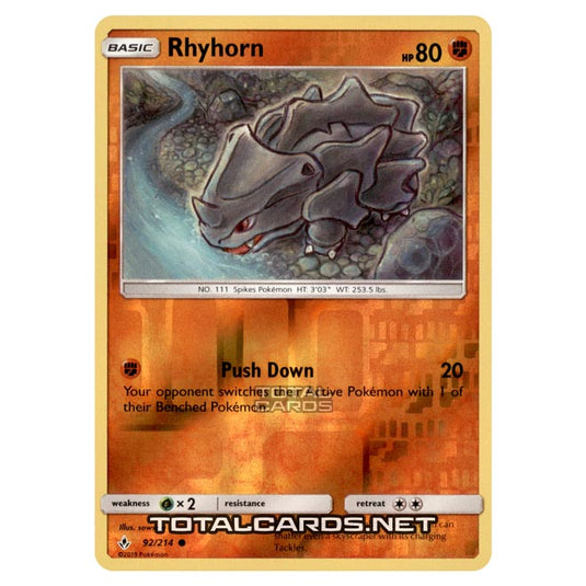 Pokemon - Sun & Moon - Unbroken Bonds - Rhyhorn - 92/214 - (Reverse Holo)