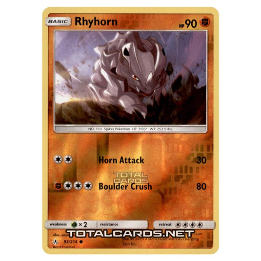 Pokemon - Sun & Moon - Unbroken Bonds - Rhyhorn - 93/214 - (Reverse Holo)