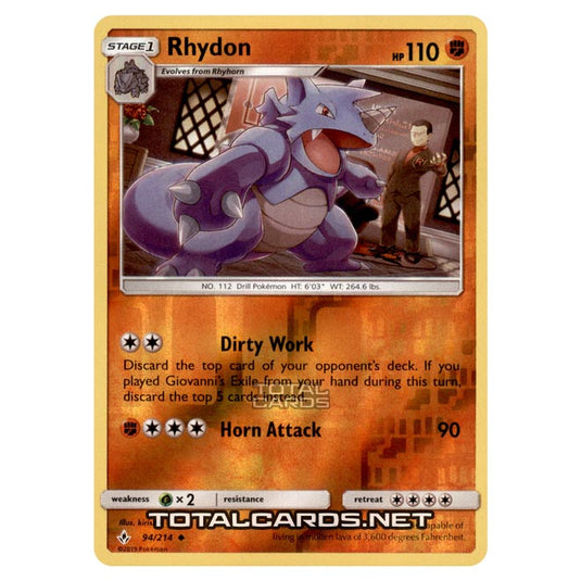 Pokemon - Sun & Moon - Unbroken Bonds - Rhydon - 94/214 - (Reverse Holo)