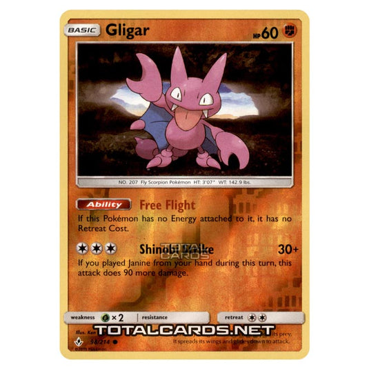 Pokemon - Sun & Moon - Unbroken Bonds - Gligar - 98/214 - (Reverse Holo)