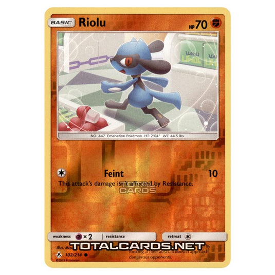 Pokemon - Sun & Moon - Unbroken Bonds - Riolu - 102/214 - (Reverse Holo)