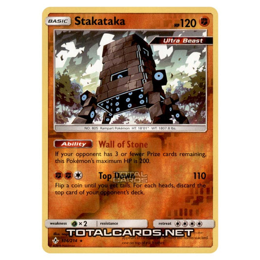 Pokemon - Sun & Moon - Unbroken Bonds - Stakataka - 106/214 - (Reverse Holo)