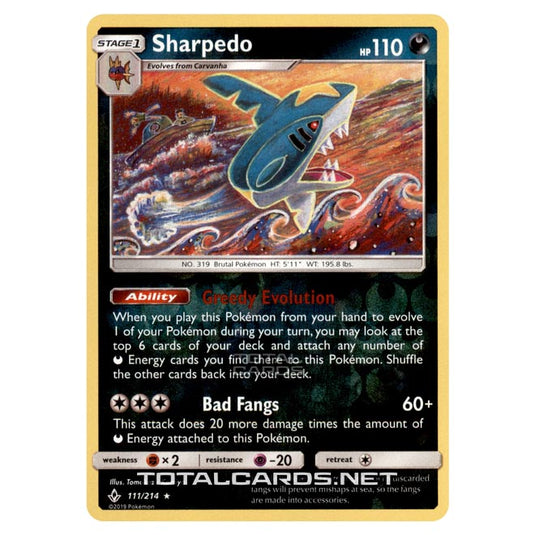 Pokemon - Sun & Moon - Unbroken Bonds - Sharpedo - 111/214 - (Reverse Holo)