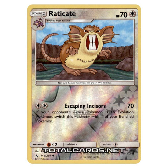 Pokemon - Sun & Moon - Unbroken Bonds - Raticate - 144/214 - (Reverse Holo)