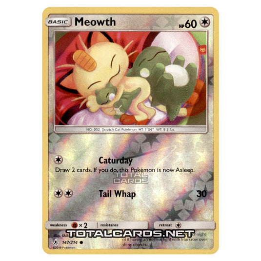 Pokemon - Sun & Moon - Unbroken Bonds - Meowth - 147/214 - (Reverse Holo)