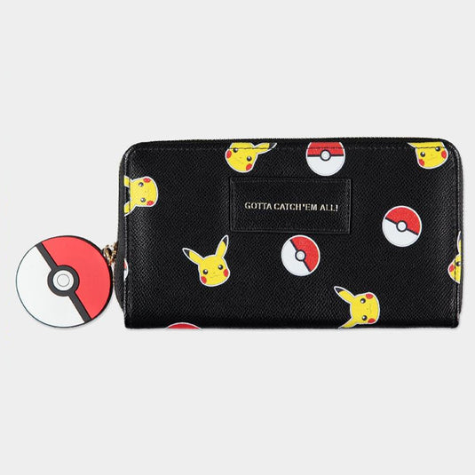 Pokemon - Pikachu & Poke Balls Black - Girls Zip Around Wallet