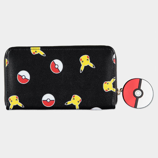 Pokemon - Pikachu & Poke Balls Black - Girls Zip Around Wallet