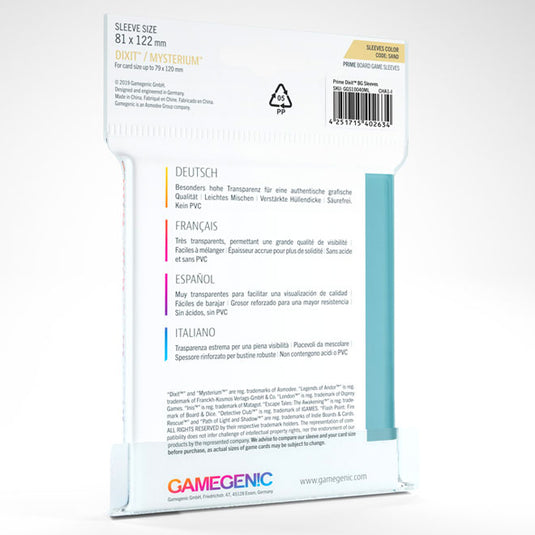 Gamegenic - PRIME Dixit Sleeves 81 x 122 mm - Clear (90 Sleeves)