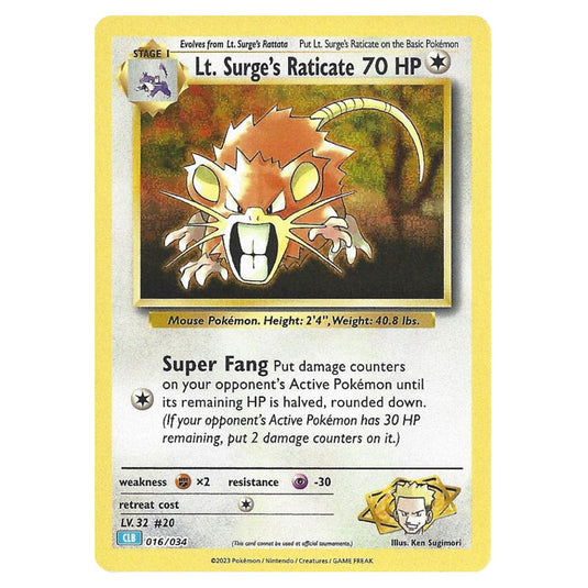 Pokemon - TCG Classic  - Lt. Surge's Raticate  -  CLB 016/034