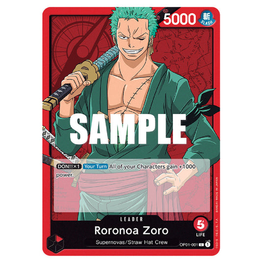 Roronoa Zoro OP01-001 card from the One Piece set Romance Dawn