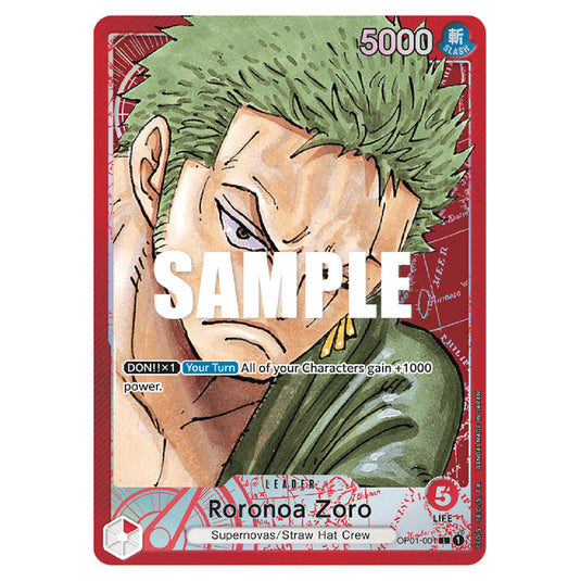 Roronoa Zoro OP01-001a card from the One Piece set Romance Dawn