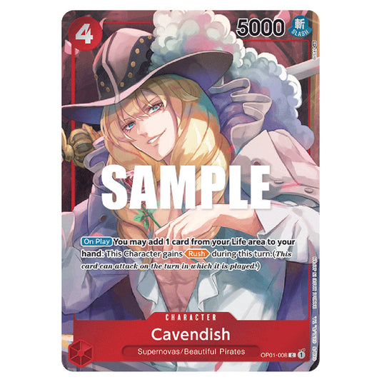 Cavendish OP01-008a card from the One Piece set Romance Dawn