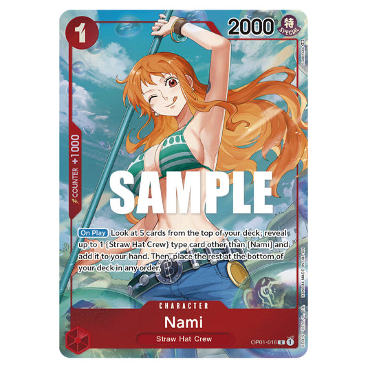 Nami OP01-016a card from the One Piece set Romance Dawn