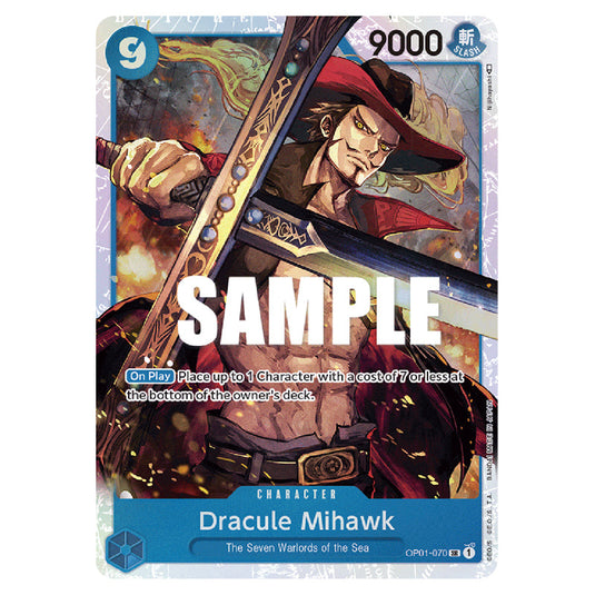 Dracule Mihawk OP01-070 card from the One Piece set Romance Dawn