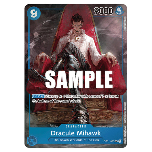 Dracule Mihawk OP01-070a card from the One Piece set Romance Dawn