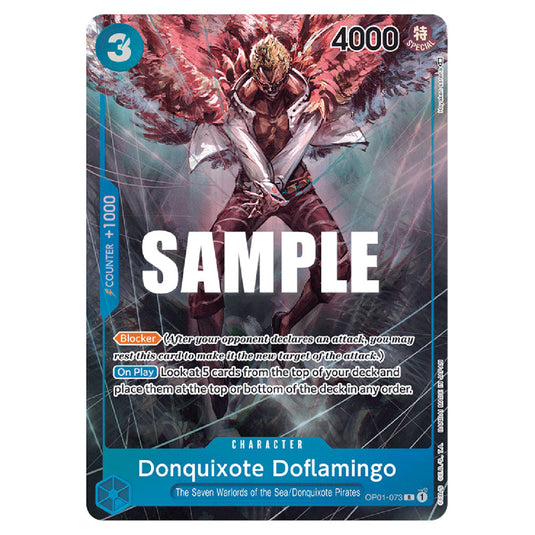 Donquixote Doflamingo OP01-073a card from the One Piece set Romance Dawn