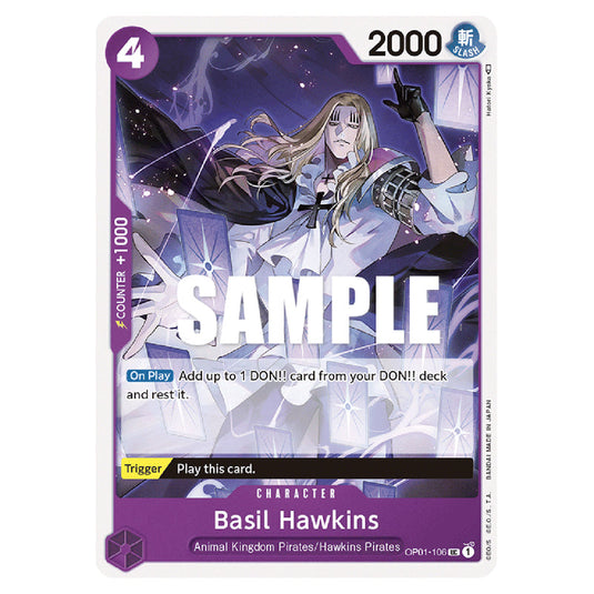 Basil Hawkins OP01-106a card from the One Piece set Romance Dawn