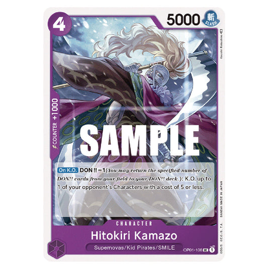 Hitokiri Kamazo OP01-108 card from the One Piece set Romance Dawn