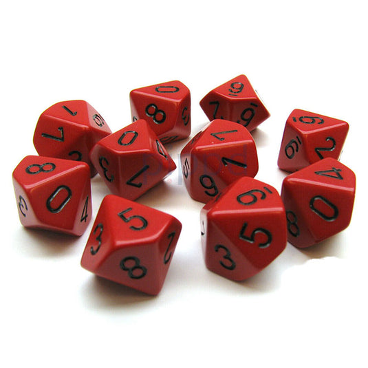 Chessex - Opaque Polyhedral D10 10-Dice Blocks -  Red/black