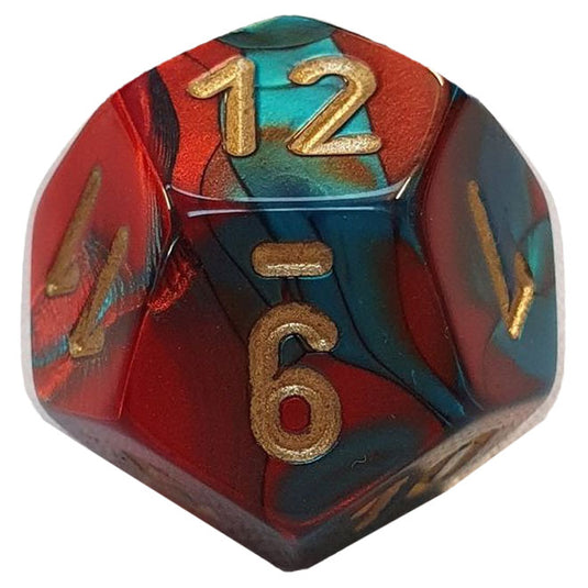 Chessex - Gemini 16mm D12 - Red-Teal w/Gold