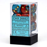 Chessex - Gemini 16mm D6 w/pips 12-Dice Blocks - Red/Teal w/gold