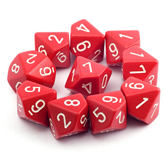 Chessex - Opaque Polyhedral D10 10-Dice Blocks -  Red/white