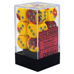 Chessex - Gemini 16mm D6 w/pips 12-Dice Blocks - Red/Yellow w/silver