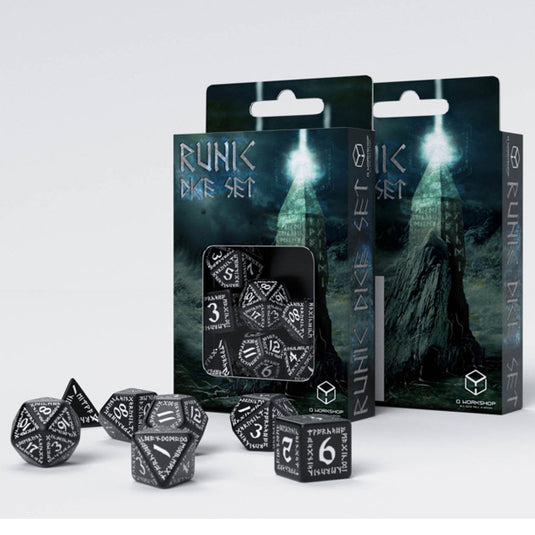 Runic Black & white Dice Set