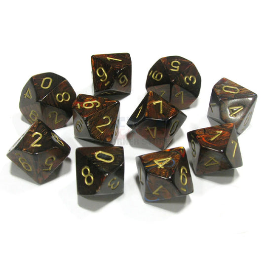 Chessex - Signature - 16mm Polyhedral D10 10-Dice Set - Scarab Blue Blood w/gold