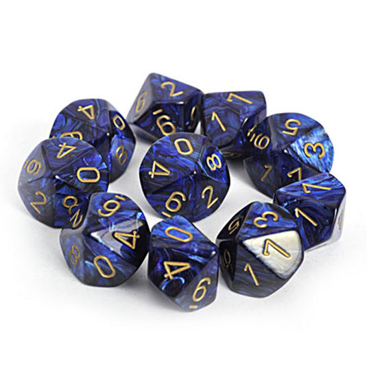Chessex - Signature - 16mm Polyhedral D10 10-Dice Set - Scarab Royal Blue w/gold
