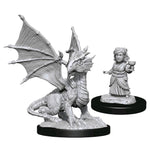 Dungeons & Dragons - Nolzur's Marvelous Miniatures - Silver Dragon Wyrmling & Female Halfling