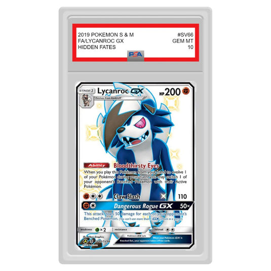 Pokemon - Hidden Fates - Lycanroc GX - SV66/SV94 (PSA 10 Graded Slab)