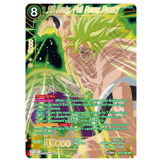 Dragon Ball Super - B19 - Fighter's Ambition - SS Broly, Full Power Frenzy (Gold Stamped) - BT19-088a