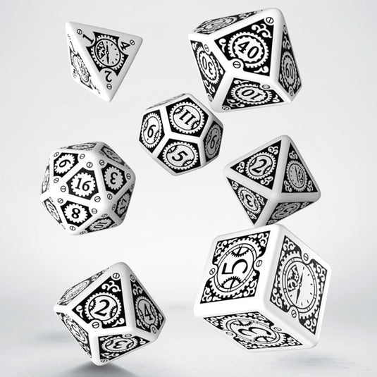 Steampunk Clockwork White & black Dice Set (7 Dice)