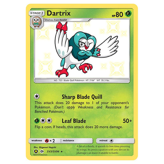 Pokemon - Sun & Moon - Hidden Fates - Dartrix (Shiny) - SV3/SV94