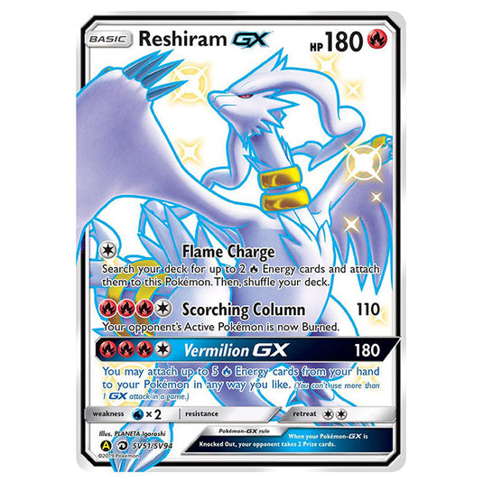 Pokemon - Sun & Moon - Hidden Fates - Reshiram-GX (Shiny Full Art) - SV51/SV94