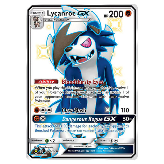 Pokemon - Sun & Moon - Hidden Fates - Lycanroc-GX (Shiny Full Art) - SV66/SV94