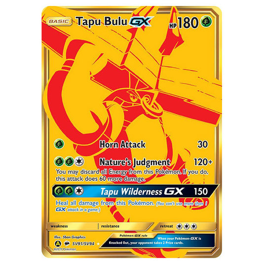 Pokemon - Sun & Moon - Hidden Fates - Tapu Bulu-GX (Gold Rare) - SV91/SV94