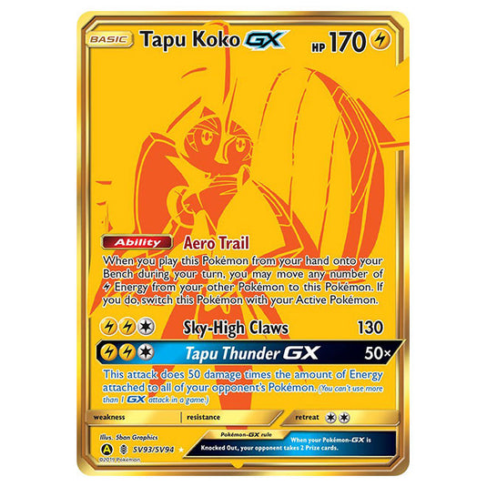 Pokemon - Sun & Moon - Hidden Fates - Tapu Koko-GX (Gold Rare) - SV93/SV94