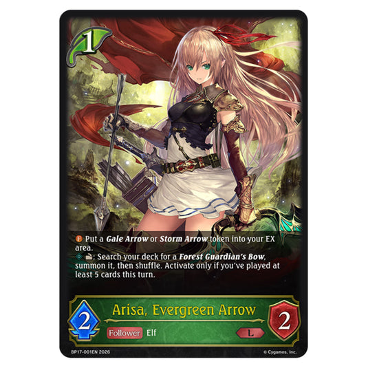 Arisa, Evergreen Arrow BP17-001EN card from the Shadowverse: Evolve set Convergent Destinies