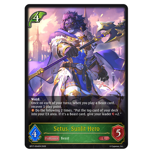 Setus, Sunlit Hero BP17-004EN card from the Shadowverse: Evolve set Convergent Destinies
