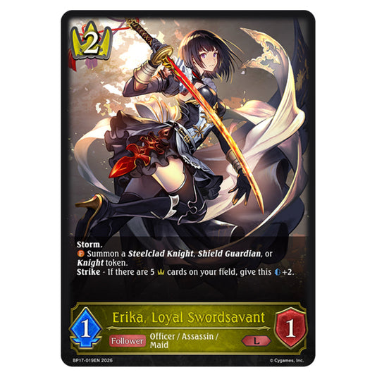 Erika, Loyal Swordsavant BP17-019EN card from the Shadowverse: Evolve set Convergent Destinies